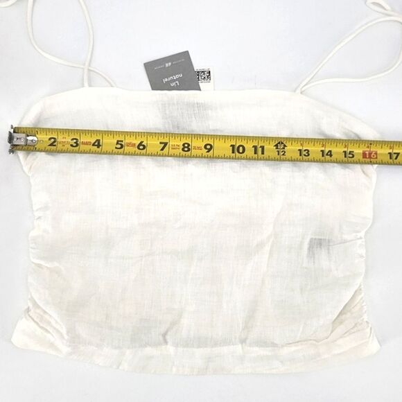 H&M Linen Crop Top Cami Women Size Medium Off White Tie Shoulder Straps  Smocked - Picture 5 of 6